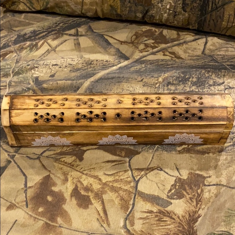 Wooden incense box with incense